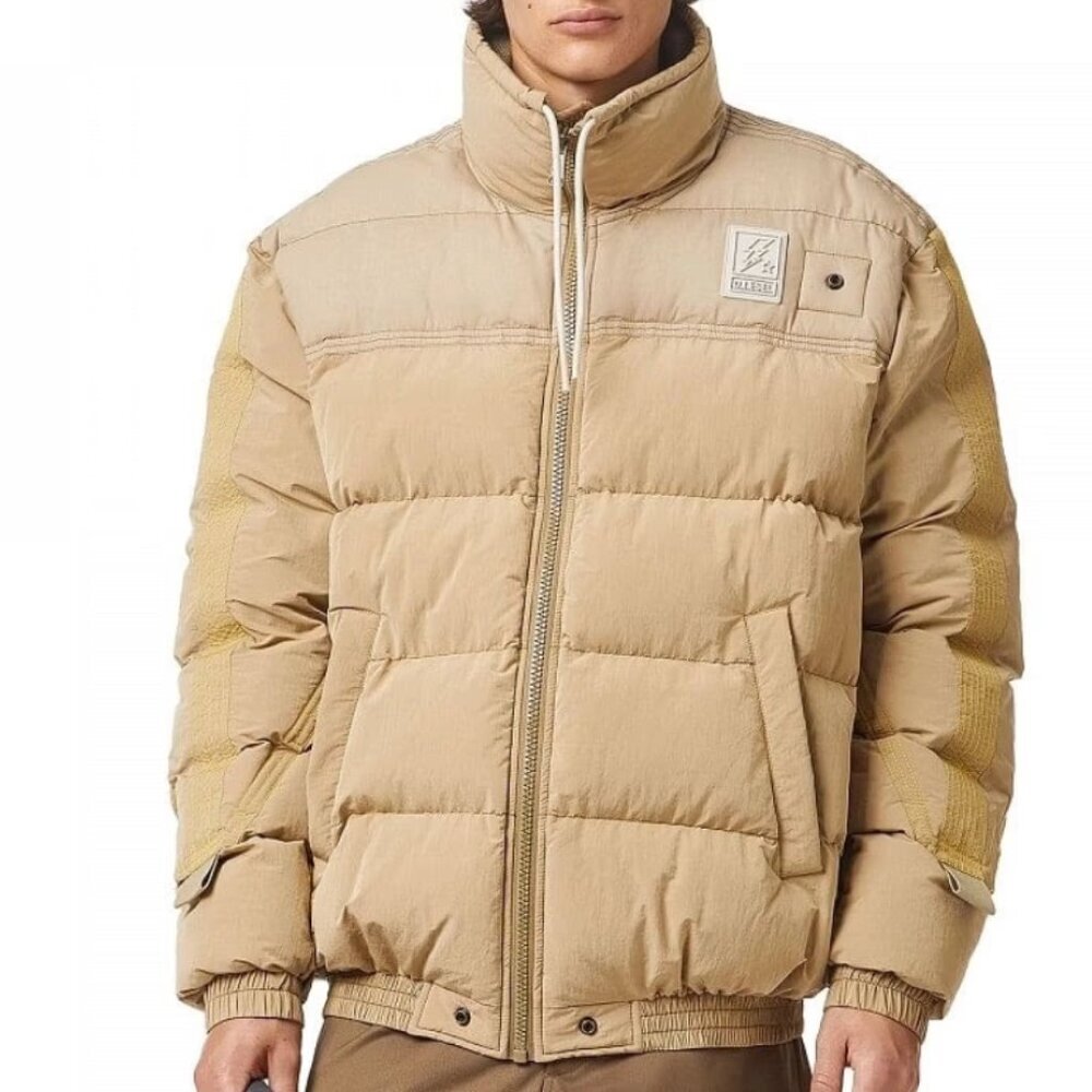 Diesel Puffer Jacket W-Briggs Padded Brown Beige Brushed Nylon Large